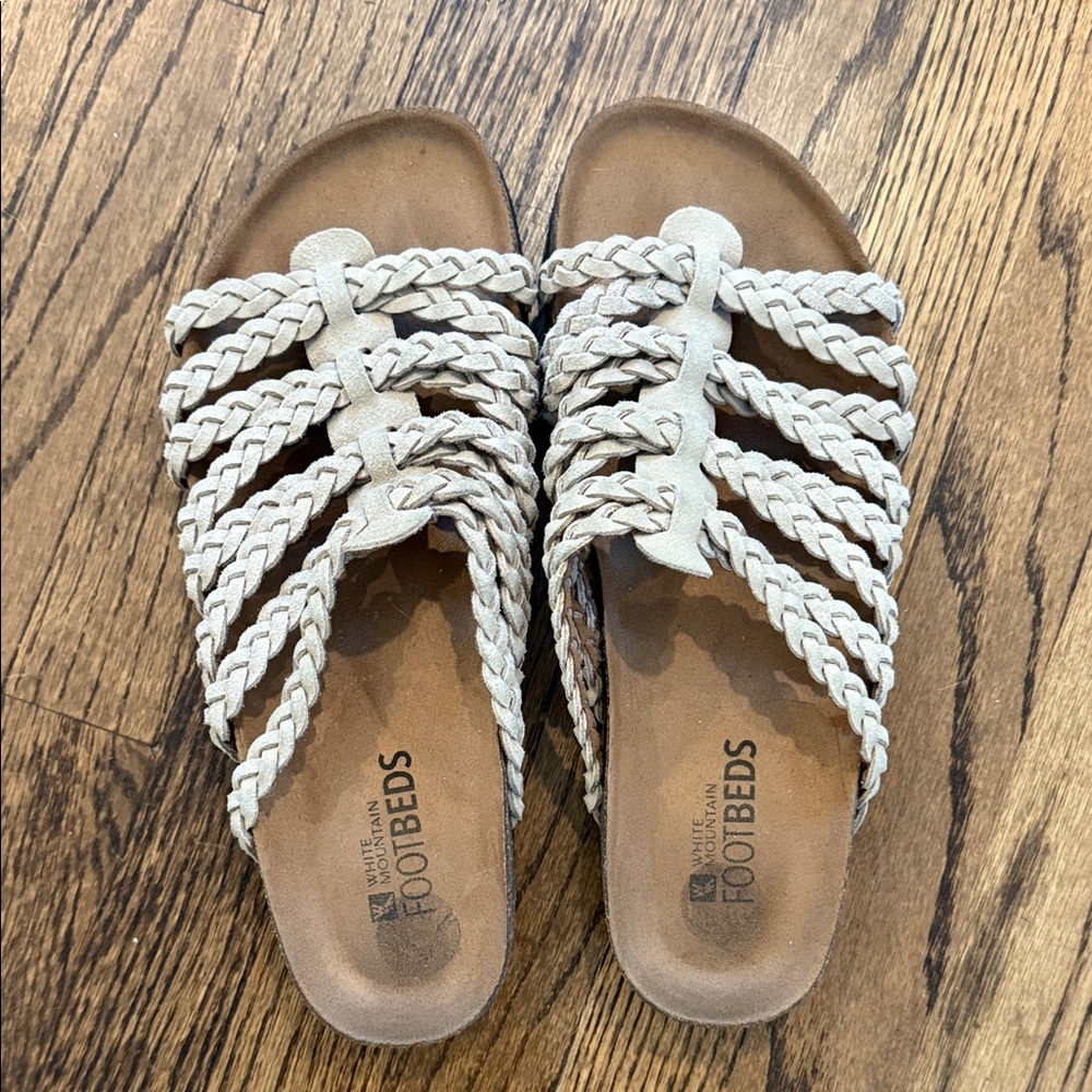 White Mountain Braided Sandals in the style of Birkenstocks